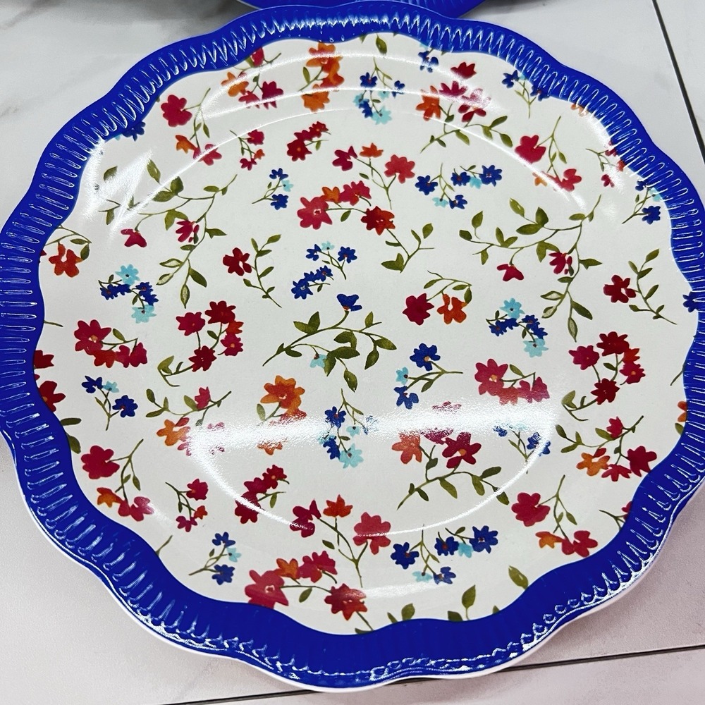 4-Pioneer Woman Melamine Dinner & Appetizer Dessert PlatesDitsy painterly 8" 6.5 - Picture 2 of 5